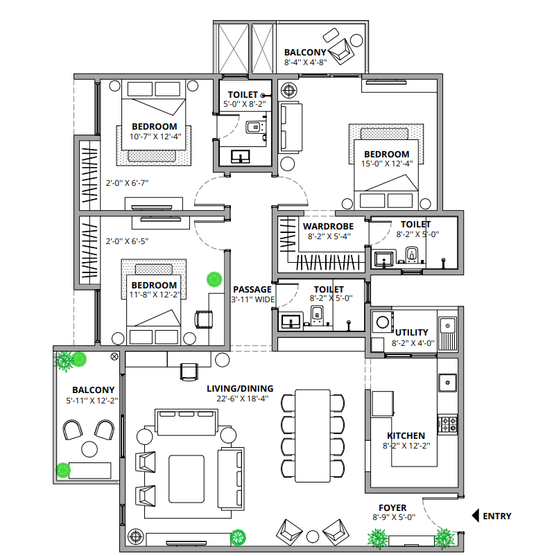 3 BHK Azur Luxe Layout Plan